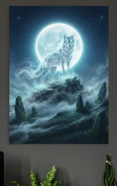 Spirit Wolf Under the Moon — metal poster wall art by Lineer